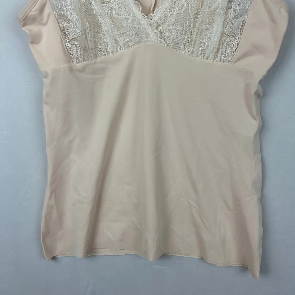 Ruby Ribbon Second Skin Pink Lace Tank Top Cami Shirt 1749 Women's Size 36